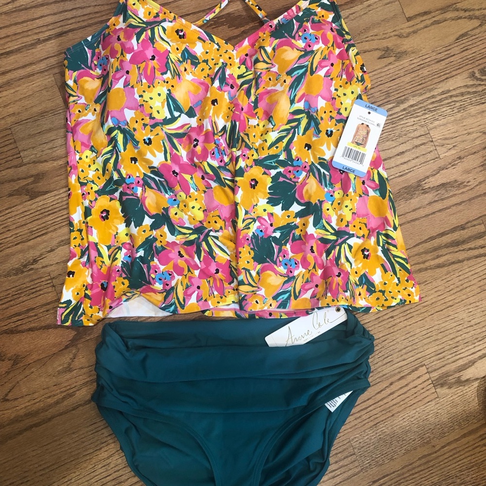 Anne Cole Sunshine Floral Tankini Swim Set L
